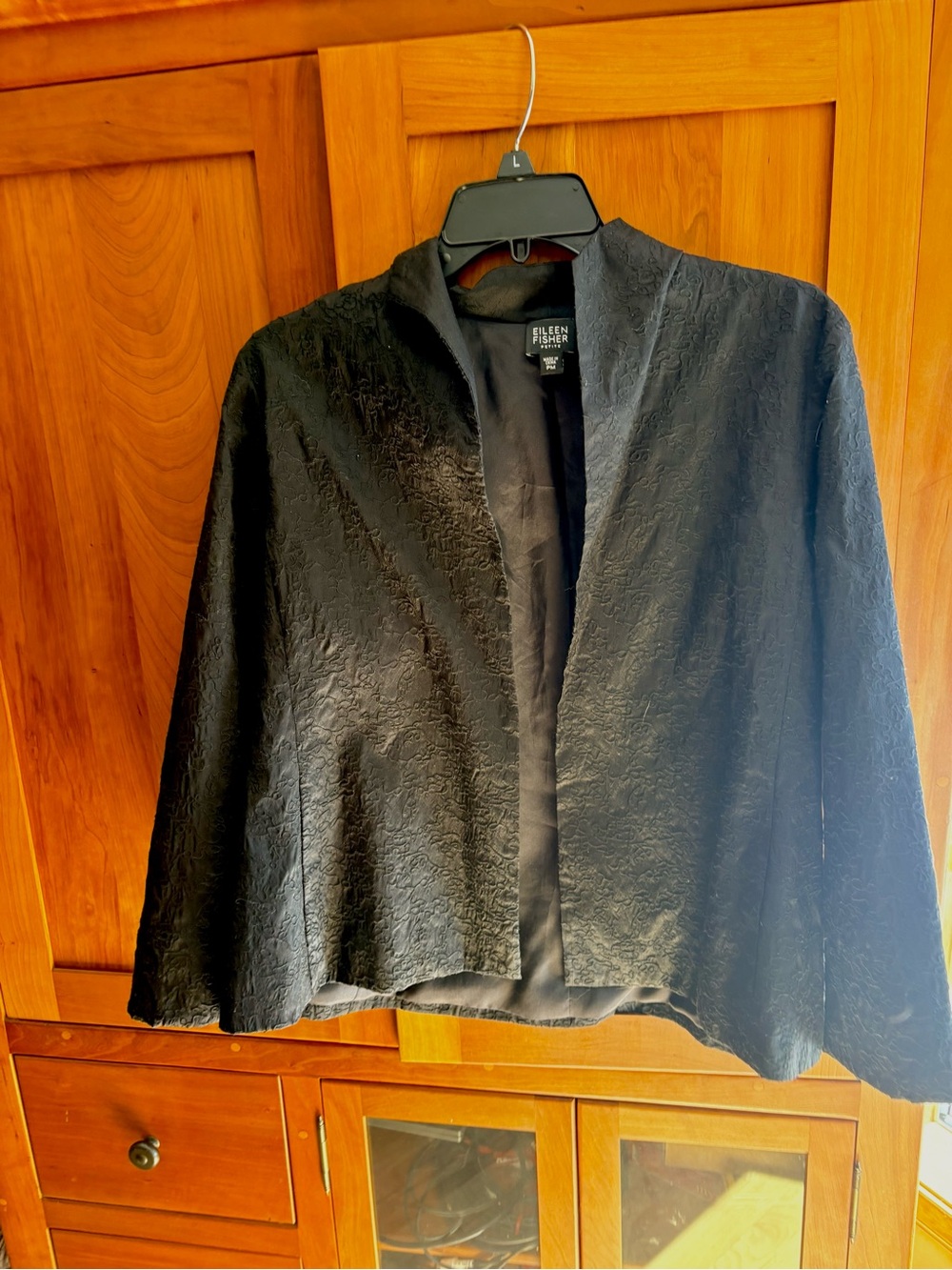 Eileen Fisher Women's Silk Black Open Front Jacket.  Lined.  Size Petite Medium.